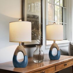 19 in. Blue Rustic Lantern Boho Bedside Table Lamps(Set of 2)