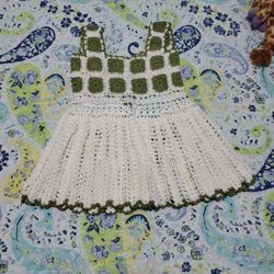 White and Green Baby Girl Dress 