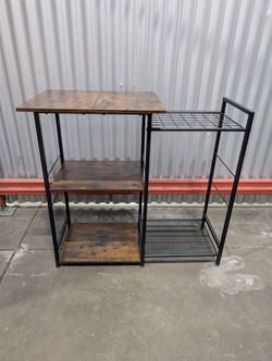 Rustic Dark Wood 3-Tier Shelf with Black Metal Frame