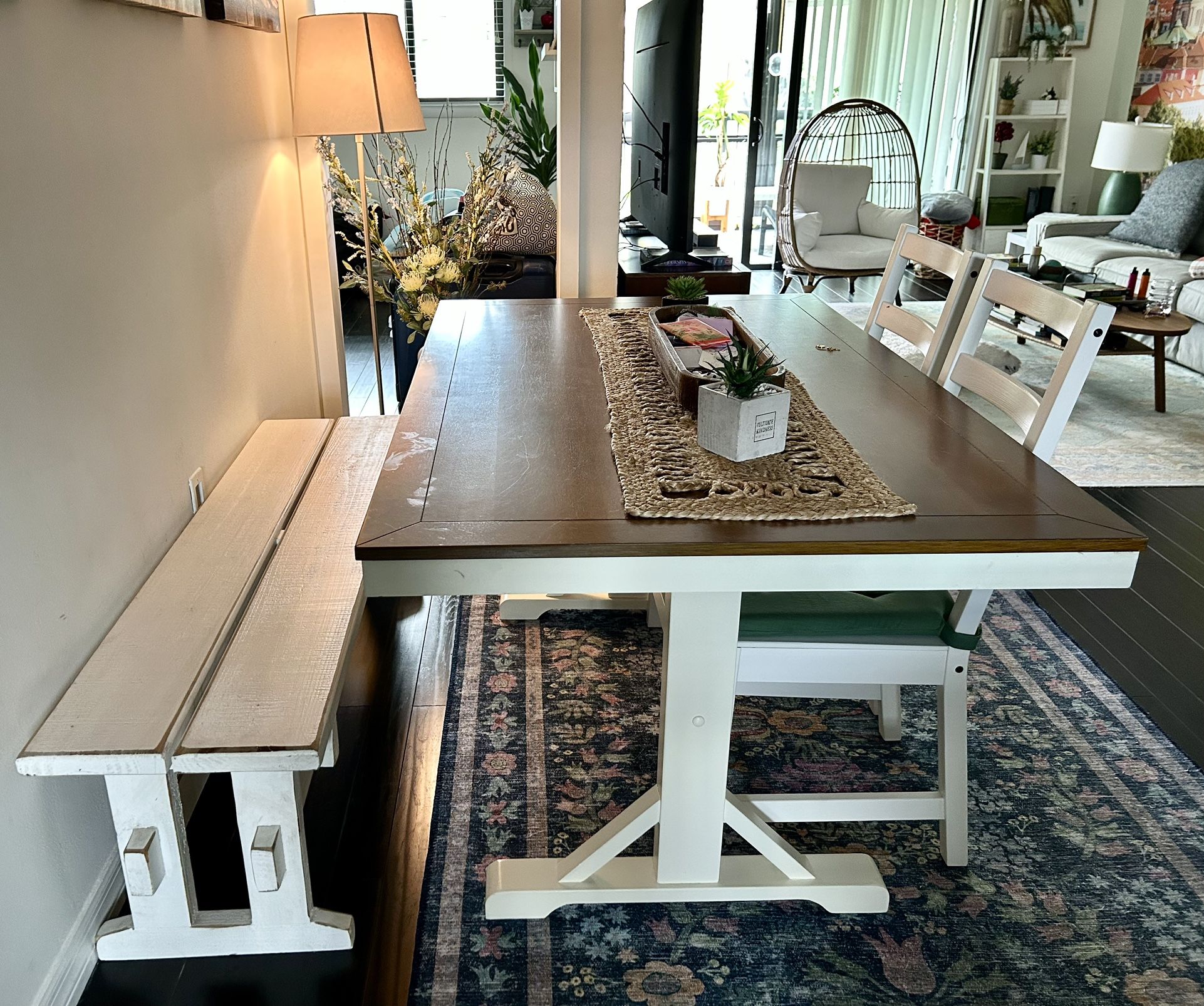 Dinning Table, Bench And Two Chairs