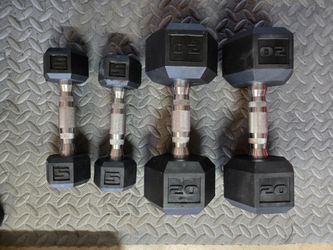 Anti-Roll Hex Dumbbells with Black, Chrome & Comfort Grip Handles, Pairs & Sets 20 and 5 Lbs  sets