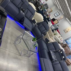 Power Recoiner Sofa Set 💙 Blue Color