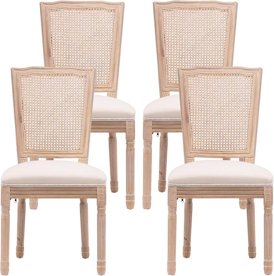 Farmhouse Dining Room Chairs Set of 4, Wooden French Dining Chairs with Square Back, Solid Wood Frame, French Bistro Chairs for Living Room/Restaurant