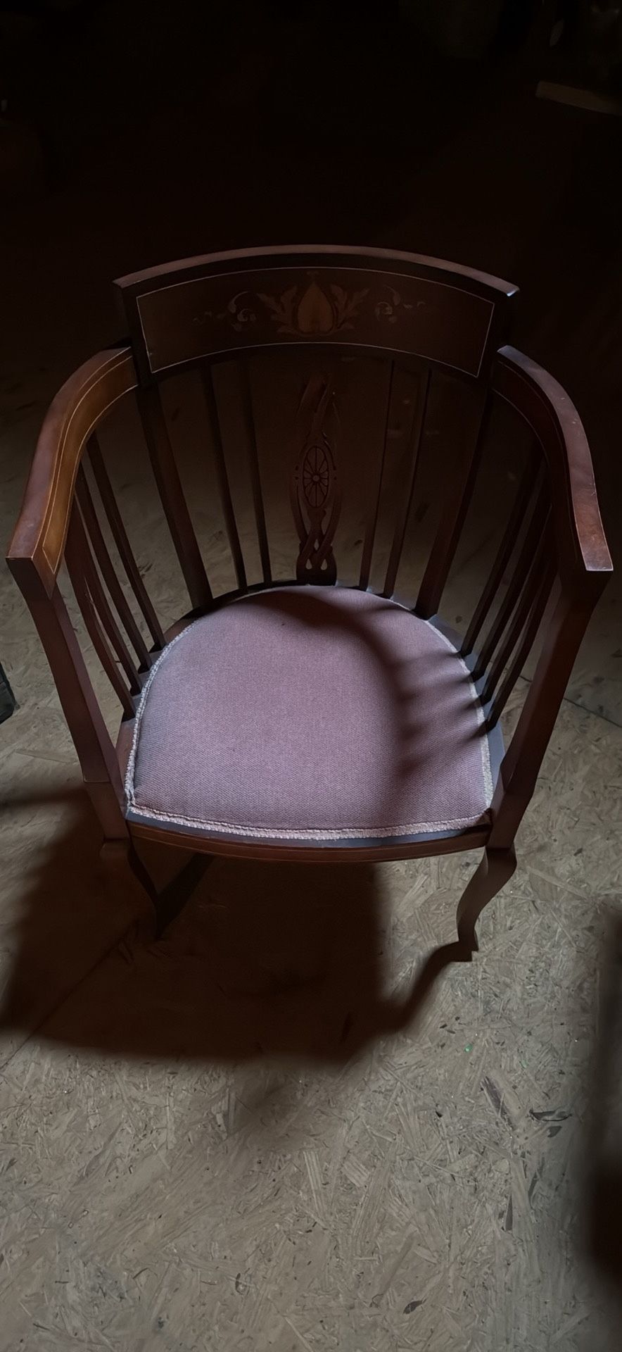 Antique Edwardian In Laid Mahogany Tub Chair With Pink Upholstered Seat