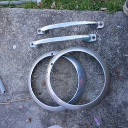 Vintage RV/Bus Chrome Grab Handles + Headlight Bezels (4‑Piece Lot)