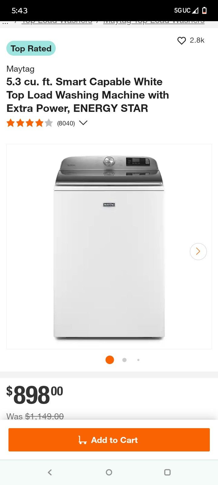 Maytag Top Loader Smart Washer