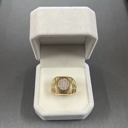 Men’s 10K Yellow Gold Ring With Cubic Zirconia Stones Size 9