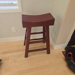 Solid Wood Saddle Counter Stool – Dark Red