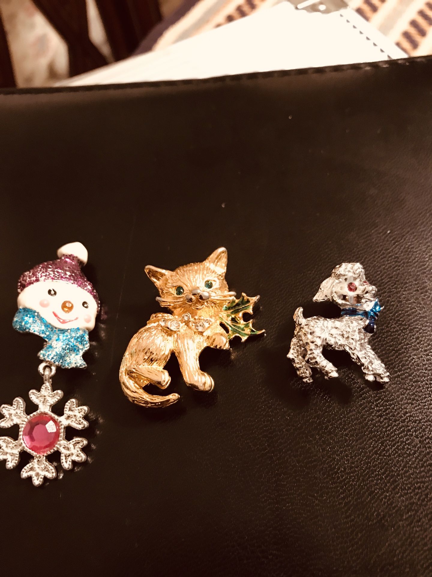 3 Cute Brooches Snowman, Kitten and a Poodle?