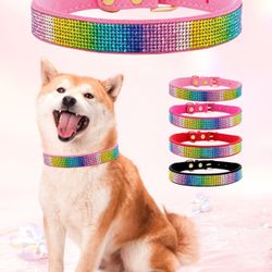 Rainbow Rhinestone Dog Collar: Adjustable, Colorful Sparkle for Pets