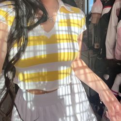 Yellow & White Ann Taylor Crop Top