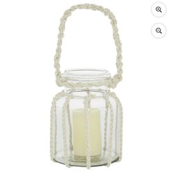DecMode Clear Glass Decorative Candle Lantern with Rope Handle (Candle not included)