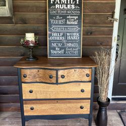 Vintage Bow-Front Oak Four Drawer Dresser
