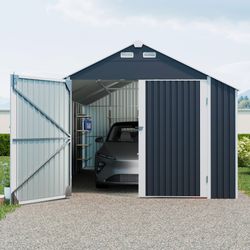 12×20 FT Outdoor Storage Shed Metal Garage Shed for Car, Bike, Lawnmower - Backyard Tool House Building 2 Doors and 4 Vents (Upgraded version)