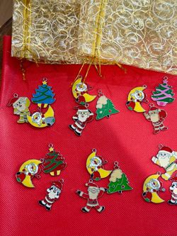 Christmas Enamel Charms Set Santa and Tree 6 sets (3pcs each set)