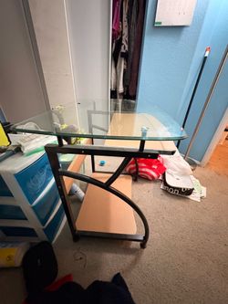 Glass Computer Desk with Keyboard Tray