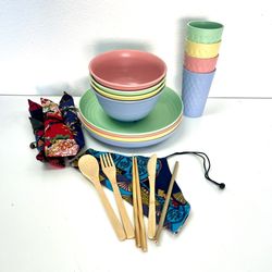 Wheat Reusable Dinner Set & Bamboo Utensils