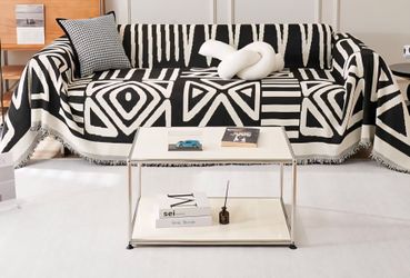 Beautiful Giant Oversized X-Large Couch Cover Boho Sofa Cover White Black Couch Cover for 3 Cushion Couch 