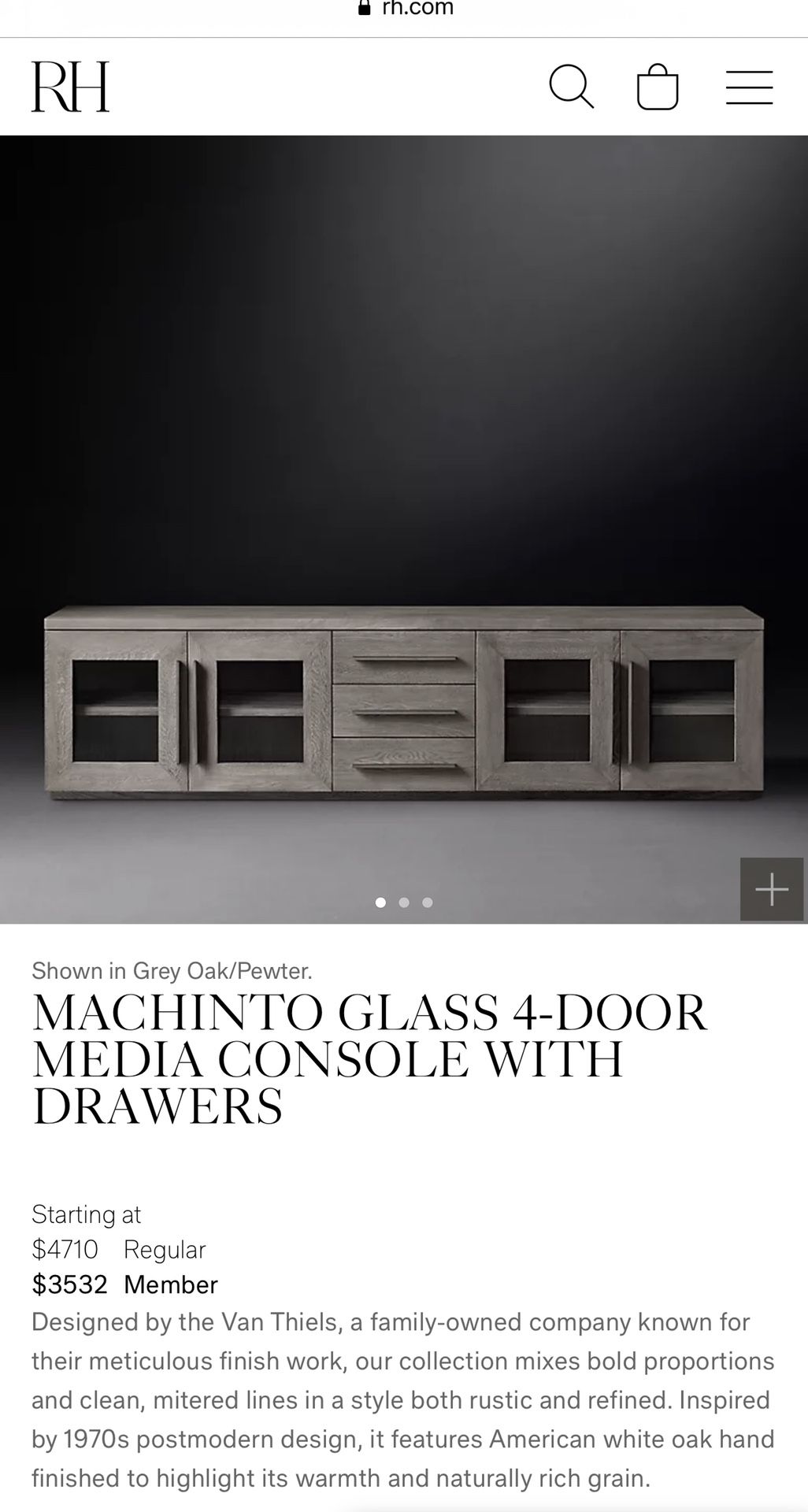 RH Restoration Hardware MACHINTO GLASS 4-DOOR MEDIA CONSOLE WITH DRAWERS