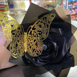 Black single rose and butterfly 