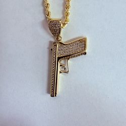 10K Gold & CZs Pistol Pendant