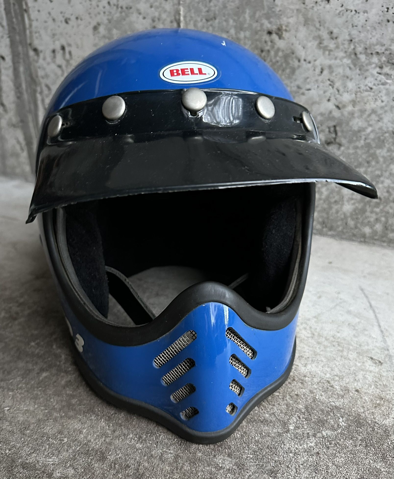 Vintage Bell Moto III 3 Motorcycle Dirt Helmet Blue 7 3/8 59cm with Visor