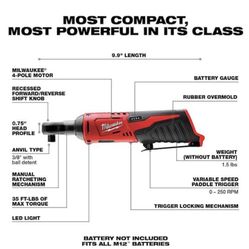 Milwaukee

M12 12-Volt Lithium-Ion Cordless 3/8 in. Ratchet (Tool-Only)
