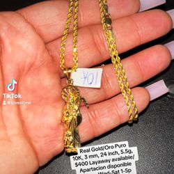10K Gold Rope Chain & SM Pendant 