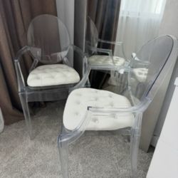 Armchairs: set of 2  + 3 Seat Cushions , Modern Design (2 White & 1 Silver)