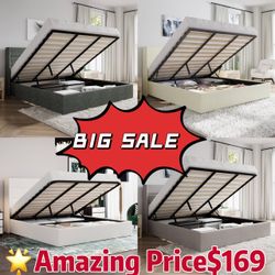 Big Sale King Size Lift Up Hydraulic Storage Bed Frame Light Beige