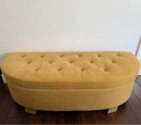 Mustard Yellow Tufted Storage Ottoman Bench – Mid-Century Modern 50”