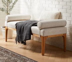 Randolph Bench with Bolster Pillows Linen Threshold designed with Studio McGee: Entryway Seating, Bedroom Furniture modern bedroom bench, shoe removal