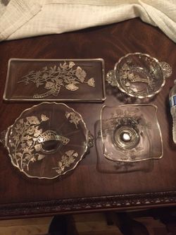 Four Gorgeous Crystal Sterling Silver Inlaid Plates