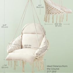SONGMICS Hanging Chair, Hammock Chair with Large, Thick Cushion, Boho Swing Chair for Bedroom, Patio, Balcony, Garden, Holds up to 264 lb, Accessories