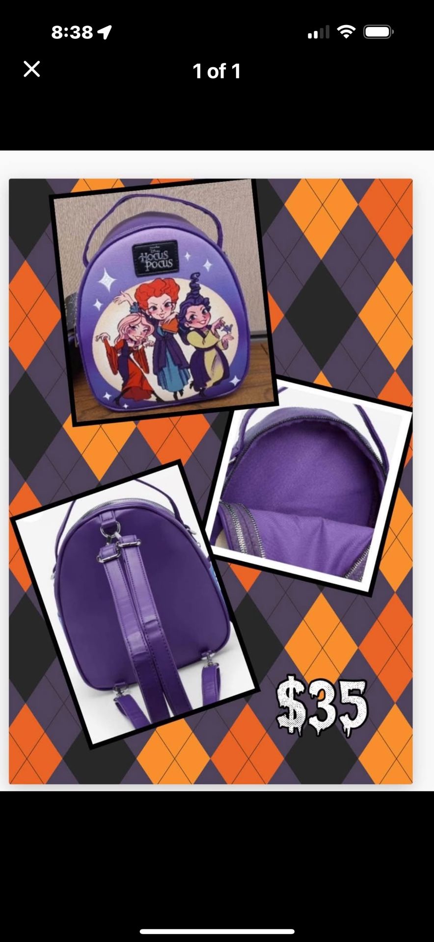 Disney hocus pocus Loungefly Mini Backpack Purse Bag