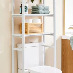 Better Homes & Gardens Springwood Acacia Wood over-the-Toilet Space Saver Cabinet, 3 Shelves, White