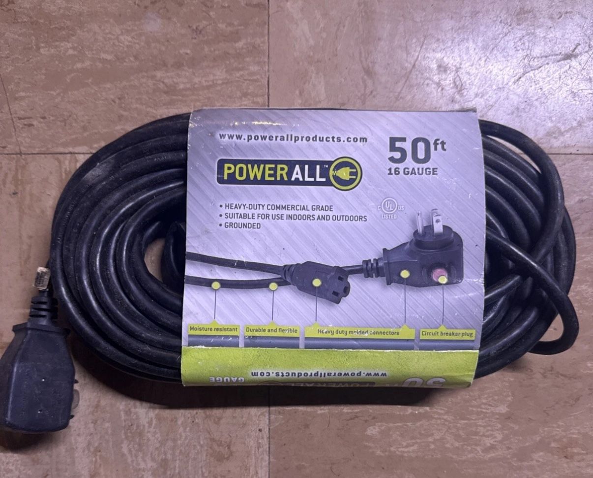 Power all 50ft 16 Gauge Heavy Duty Indoor/outdoor Extension Cord Great For The Holiday Season!!