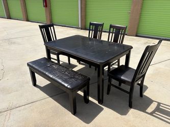 Black Extendable Dining Table Set with 4 Chairs and Bench