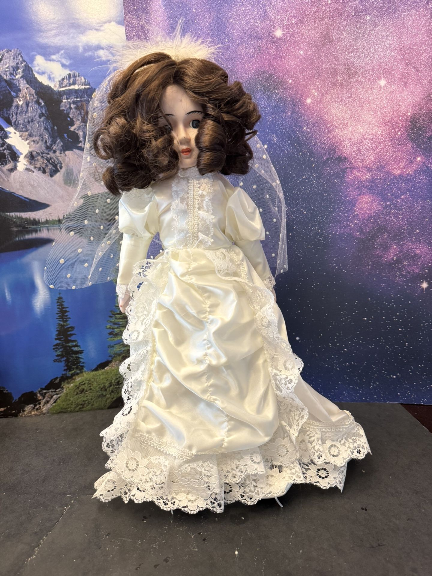 Victoria Ashlea Original Porcelain Wedding Doll with Stand & Box. 18” Tall.