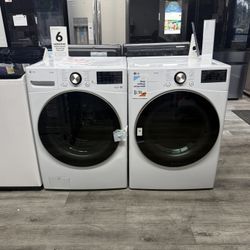 LG - 4.5 Cu Ft Smart Stackable Front Load Washer With Steam & 7.4 Cu Ft Smart Gas Dryer Set In White 🔥