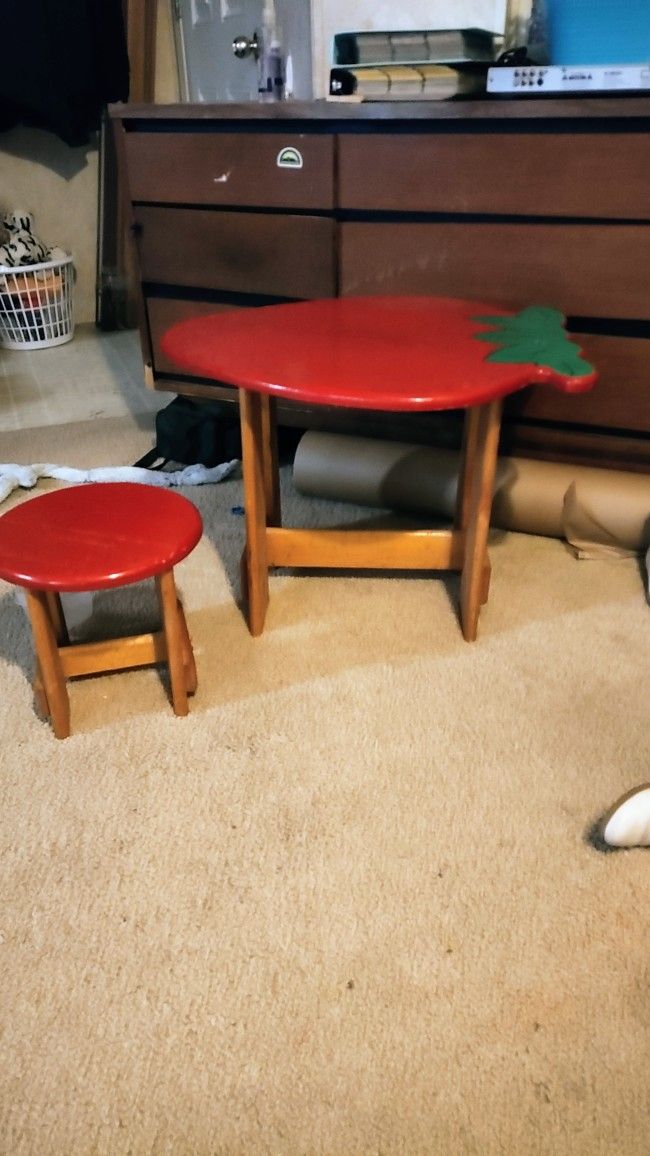 Child's Strawberry Table With Stool