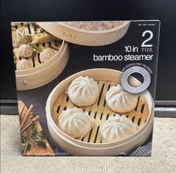 MIU 10" 2-tier bamboo steamer basket.
