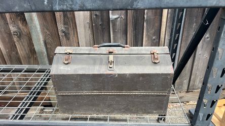 Vintage Metal Tool Box with Latches