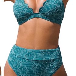 CUPSHE Women's Bikini Sets High Waisted V Neck Spaghetti Adjustable Straps Floral Print, XL
