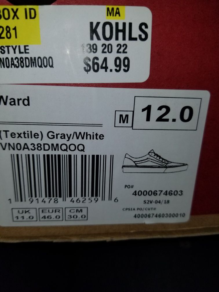 Vans Ward Textile Gray Men's Size 12