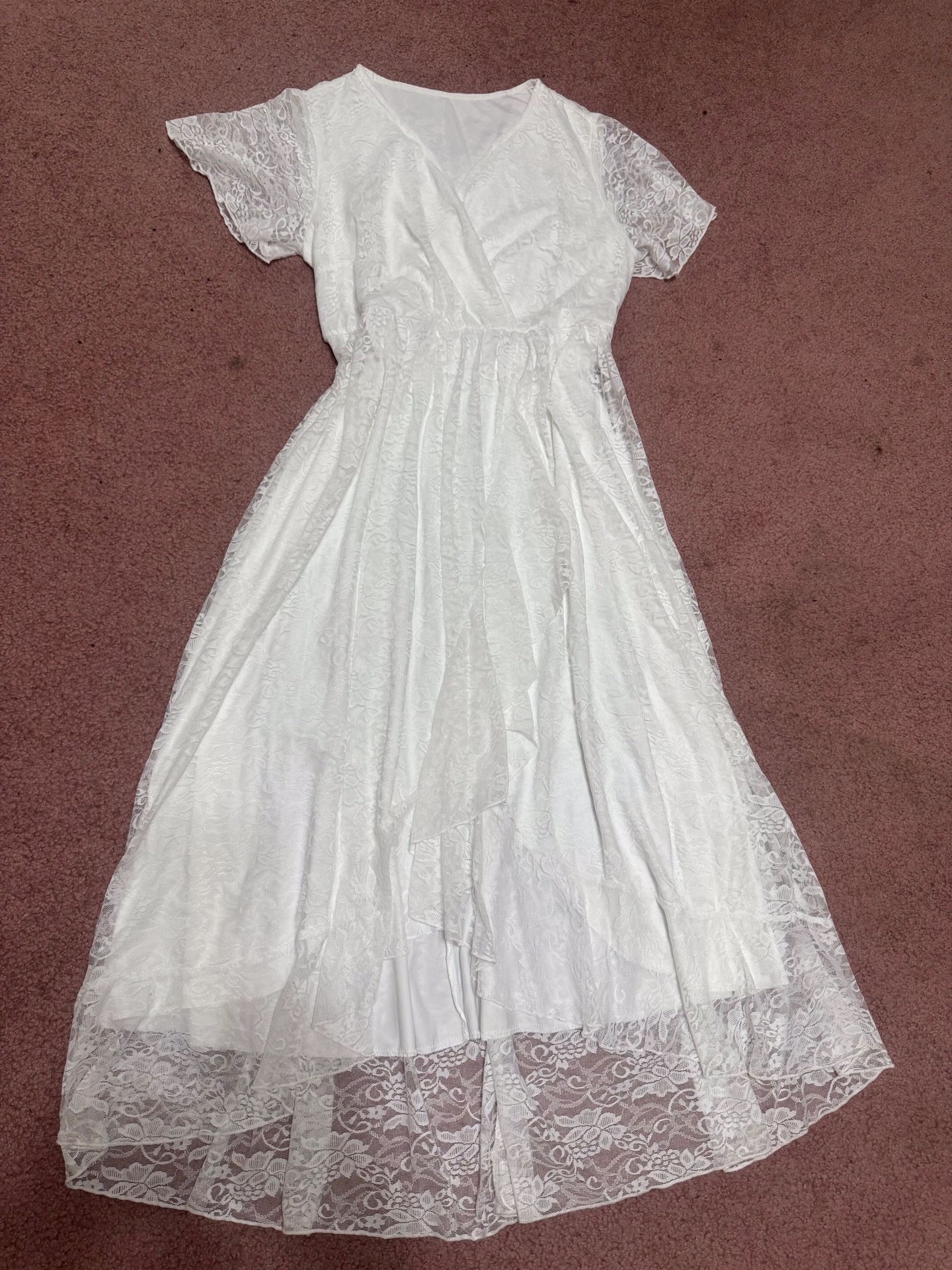 New 1xl white lace stretchy ruffle dress boho