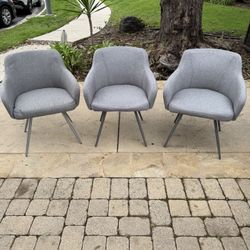 Set Of 3 Mid-Century Modern Grey Upholstered Dining Chairs