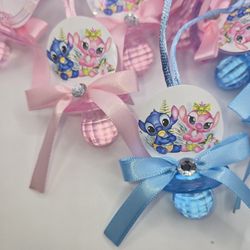Stitch And Angel Gender Reveal Baby Shower Pacifiers Guest Favors Necklaces 