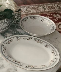 Vintage 1966 Floral Porcelain Serving Platter & Bowl Set - 2 Pc China