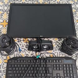 Computer Screen, Keyboard and Speakers